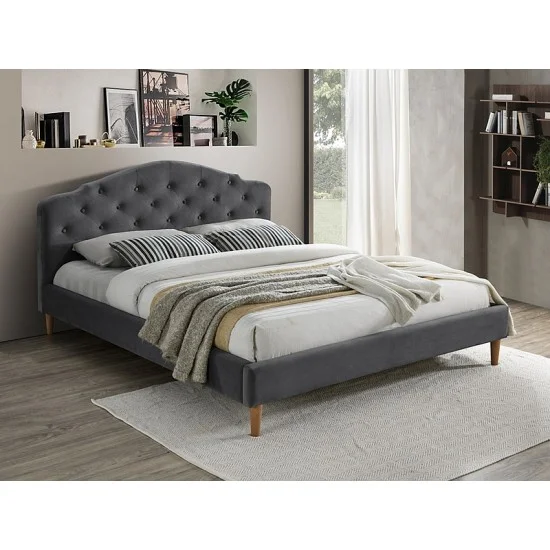 Ліжко двуспальне CHLOE VELVET 160X200 сірий / дуб BLUVEL 14 CHLOEV160SZD 1