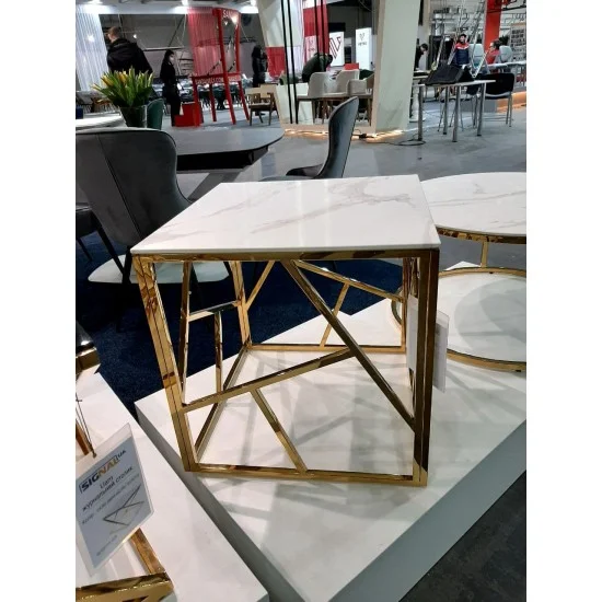 Журнальний столик ESCADA B II білий ефект мармуру / золото 55X55 ESCADABMAZL 3