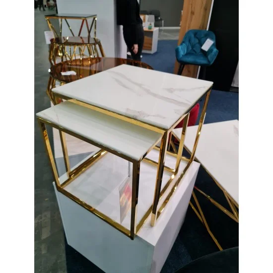 Журнальний столик GLORIA білий ефект мармуру / золото (Комплект) GLORIAMAZL 2