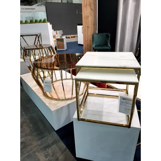 Журнальний столик GLORIA білий ефект мармуру / золото (Комплект) GLORIAMAZL 3