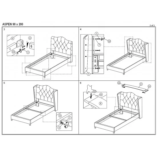 Односпальная кровать ASPEN VELVET 90x200 цвет серый / дуб BLUVEL 14 ASPENV90SZD 3