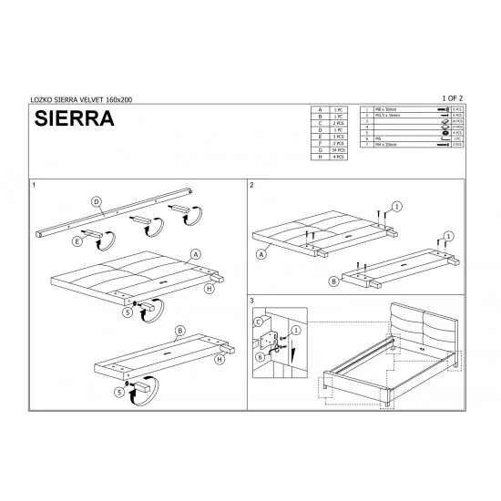Ліжко односпальне SIERRA VELVET 120x200 колір сірий / дуб TAP.150 SIERRAV120SZD 2