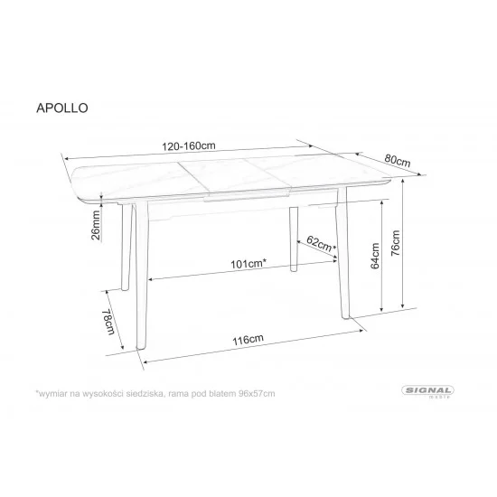 Стол обеденный раскладной APOLLO 120(160)*80 Белый мат / Черный каркас APOLLOBC120 10