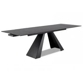 Стол обеденный раскладной SALVADORE CERAMIC 180(260)*90 серый мрамор/черный мат SALVADORESZC180