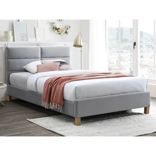 Кровать односпальная SIERRA VELVET 120x200 светло-серая/дуб BL.03 SIERRAV120JSZD 1