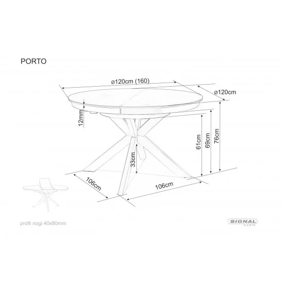 Стіл обідній розкладний PORTO CERAMIC 120(160)*120 тем.сірий ефект мармуру/сталь щіткована PORTOCCSS120 12