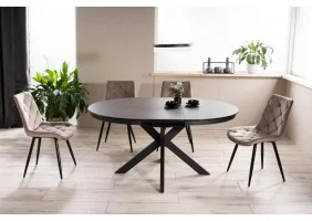 Стол обеденный раскладной PORTO CERAMIC 120(160)*120 тем.серый эффект мрамора/черный мат PORTOCC120