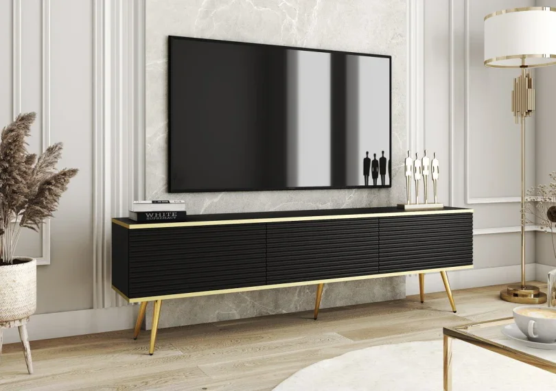 tomoka ページ Тумба під телевізор Оро / Oro 3-дверна з золотими ніжками RTV175