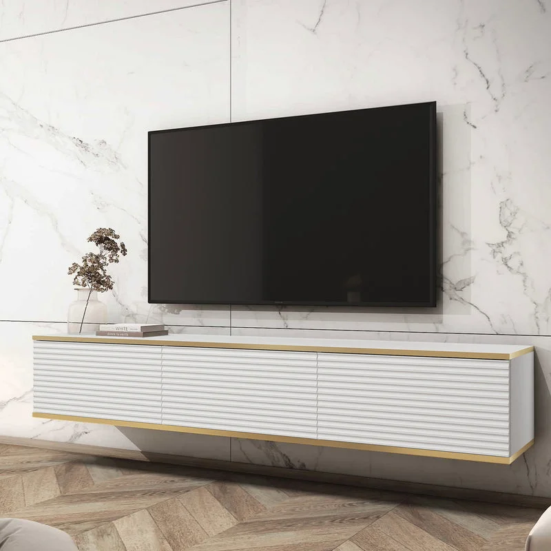 Тумба под телевизор навесная Оро/Oro 3-дверная RTV175 MDF Белый