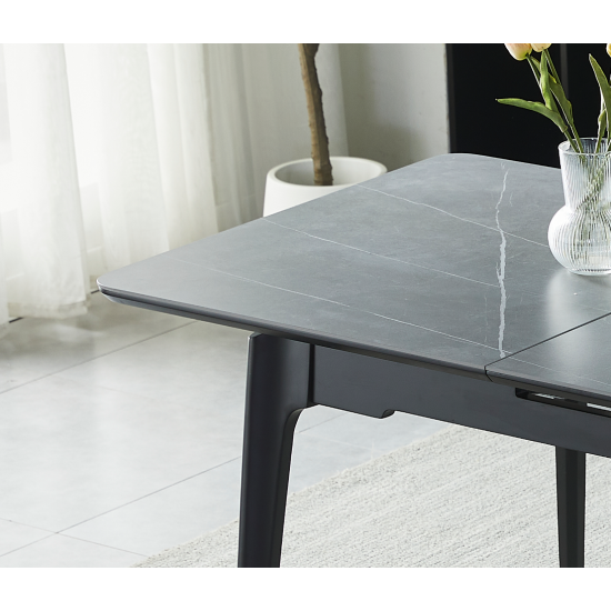 Стіл обідній розкладний BERLIN CERAMIC 140(180)*80 сірий мат кераміка/чорний каркас 22