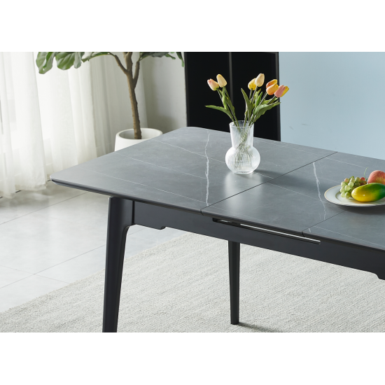 Стіл обідній розкладний BERLIN CERAMIC 140(180)*80 сірий мат кераміка/чорний каркас 20