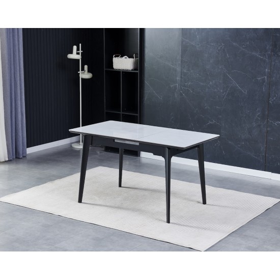 Стіл обідній розкладний BERLIN CERAMIC 111(140)*75 сірий глянець / чорний каркас 6