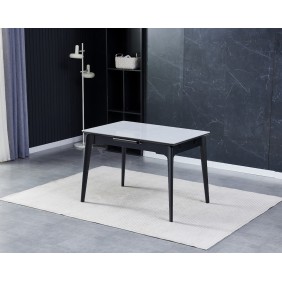 Стол обеденный раскладной BERLIN CERAMIC 111(140)*75 серый глянец / черный каркас