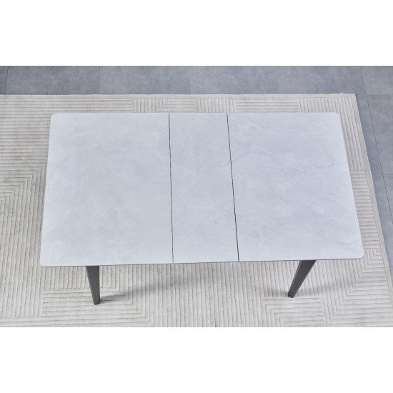 Стіл обідній розкладний BERLIN CERAMIC 111(140)*75 сірий глянець / чорний каркас 5