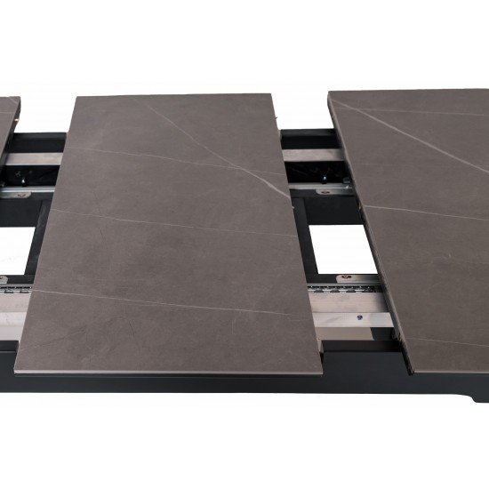 Стіл обідній розкладний BERLIN CERAMIC 140(180)*80 сірий мат кераміка/чорний каркас 16