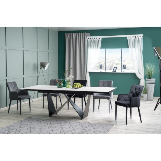 Стол обеденный раскладной Cavalli II Ceramic 90x160 Белый Мармур / Черный Мат CAVALLIBC160 1