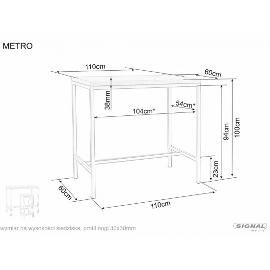Стол барный Metro 110x60 Масив Дуба / Черный METROLDC110 8