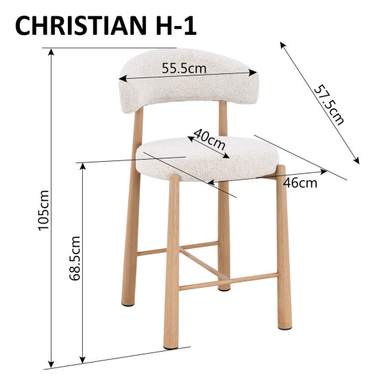 Барный стул CHRISTIAN H-1 дуб металл / бежевая ткань 9