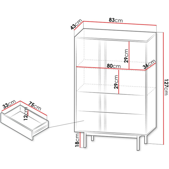 Витрина ALSY REG 5 83х127х43 антрацит / дуб 3