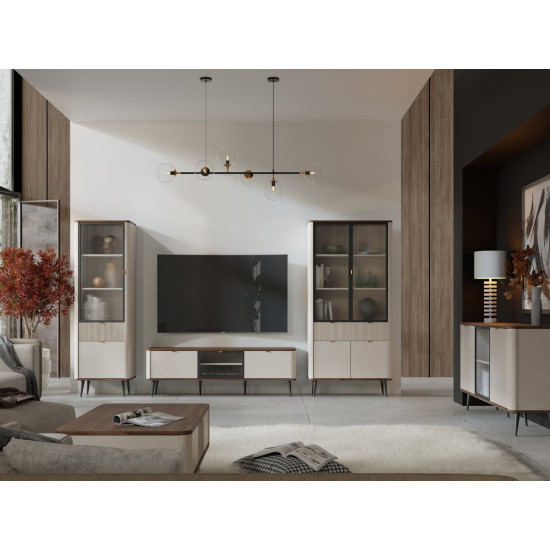 Витрина MARLY REG 2 90х191х40 кашемир / орех 4