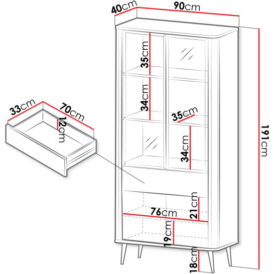 Витрина MARLY REG 2 90х191х40 кашемир / орех 3