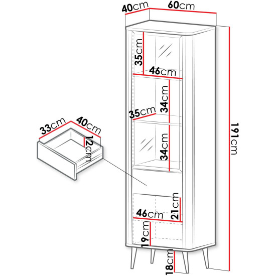 Витрина MARLY REG 3 60х191х40 кашемир / серый 3