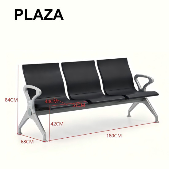 Секційні стільці для залу очікування PLAZA S3 3-місні чорний/сірий 6