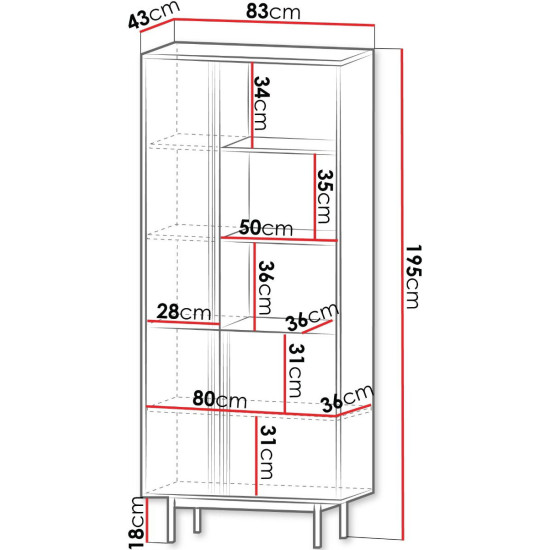Витрина ALSY REG 2 83х195х43 антрацит / дуб 3