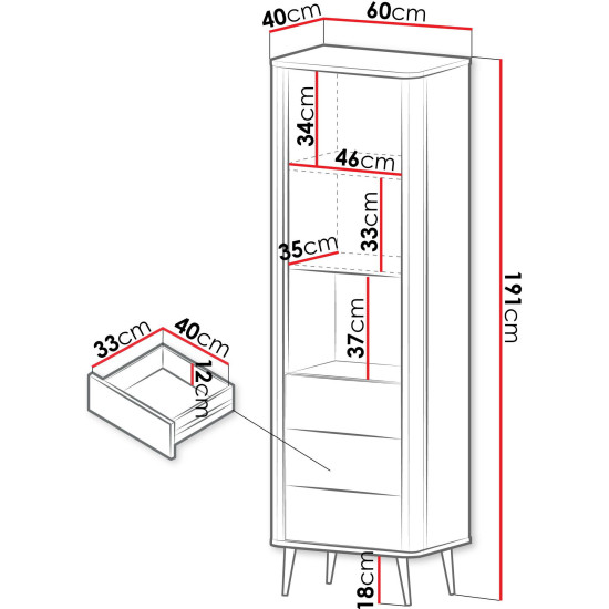 Вітрина MARLY REG 4 60х191х40 кашемір / горіх 3