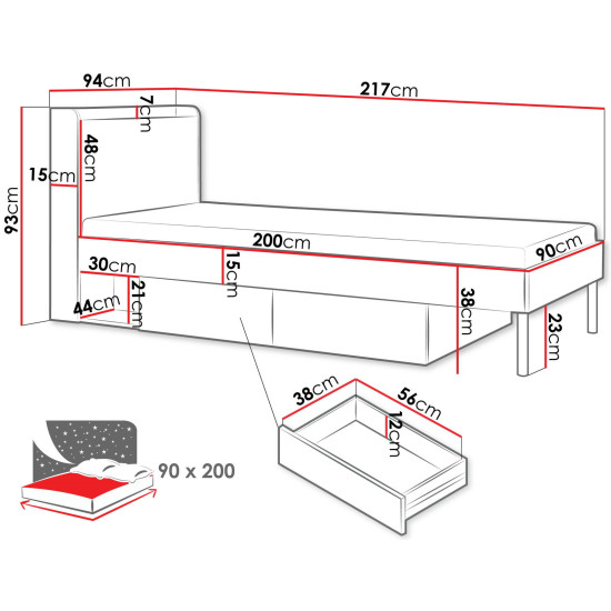 Кровать односпальная YUKI REG 13 94х93х217 серый / бежевый / дуб / коньяк 2