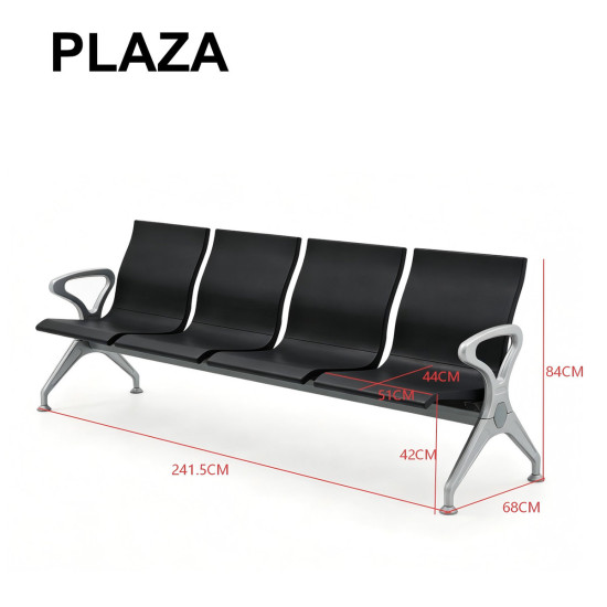 Секционные стулья для зала ожидания PLAZA S4 4-местные черный/серый 7