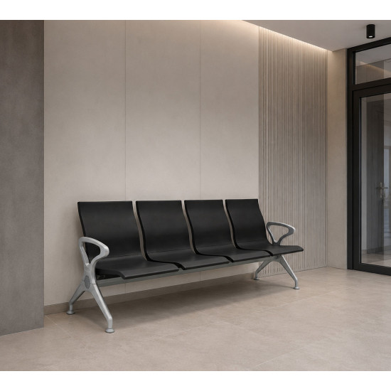 Секционные стулья для зала ожидания PLAZA S4 4-местные черный/серый 5