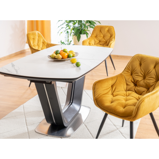 Стол обеденный раскладной Armani Ceramic 160(220)х90 Эффект Мармура / Черный Мат ARMANIBC160 2