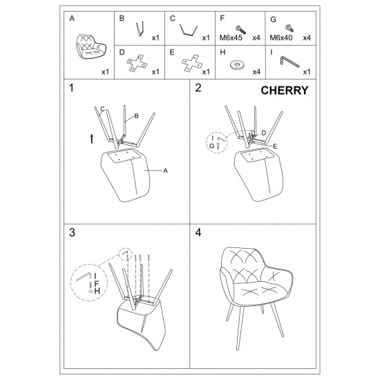 Cтул Cherry Velvet Бордовый / Черный CHERRYVCBO 3