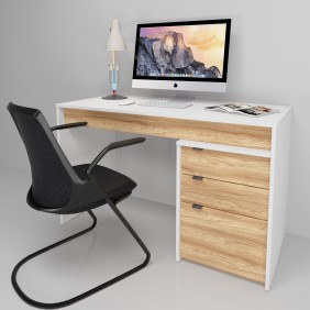 Компьютерный стол Ecoline Белая Жемчужина Гладкая / Блэквуд Ячменный правый