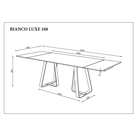 Стіл обідній розкладний BIANCO LUXE CERAMIC 160(240)*90 білий мат/білий+золото 11