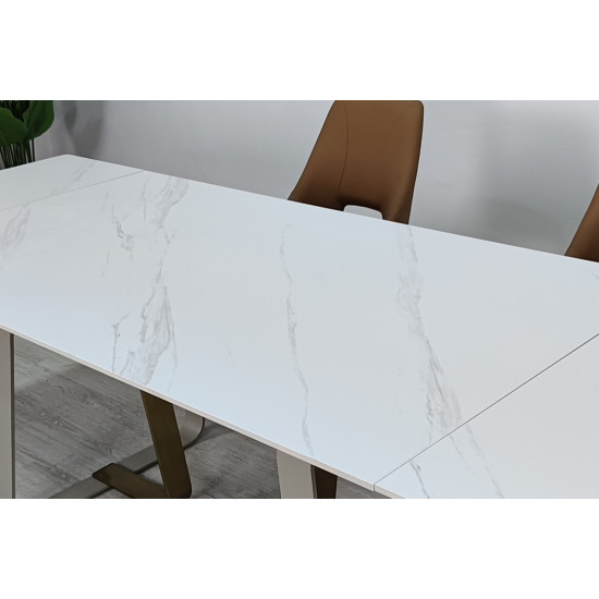 Стіл обідній розкладний BIANCO LUXE CERAMIC 160(240)*90 білий мат/білий+золото 10