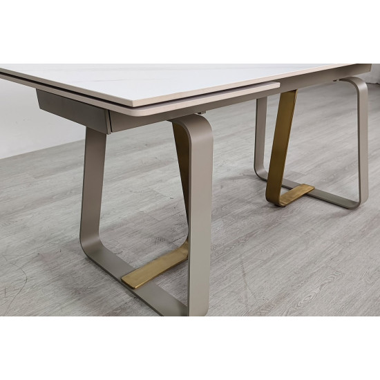 Стіл обідній розкладний BIANCO LUXE CERAMIC 160(240)*90 білий мат/білий+золото 9
