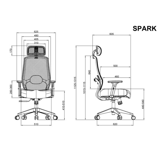 Крісло комп'ютерне поворотне SPARK сіра тканина / чорний каркас 10