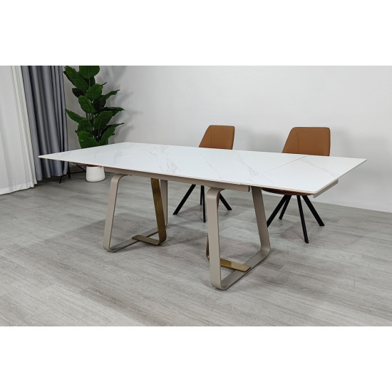 Стіл обідній розкладний BIANCO LUXE CERAMIC 160(240)*90 білий мат/білий+золото 7