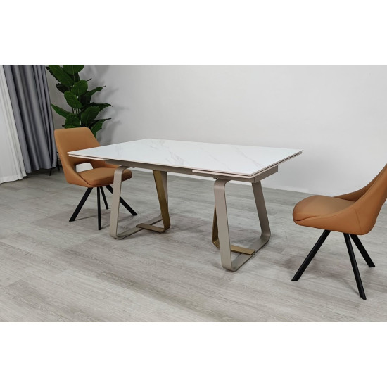 Стіл обідній розкладний BIANCO LUXE CERAMIC 160(240)*90 білий мат/білий+золото 6