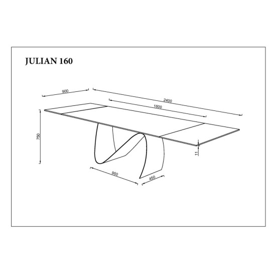 Стіл обідній розкладний JULIAN CERAMIC 160(240)*90 сірий мат/чорний 10