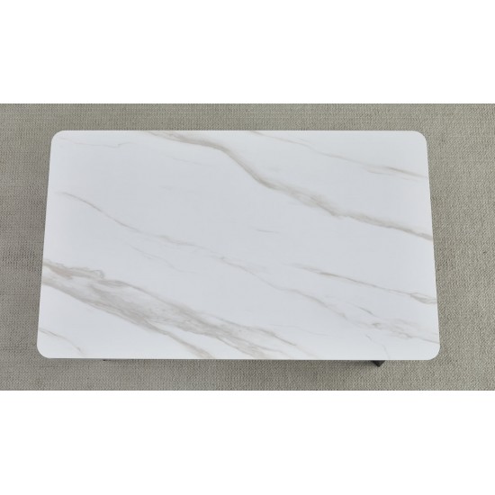 Стол обеденный раскладной MADRID CERAMIC 120(180)*85 белый глянец / черный каркас 4