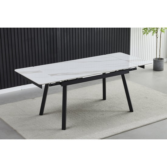 Стол обеденный раскладной MADRID CERAMIC 120(180)*85 белый глянец / черный каркас 3