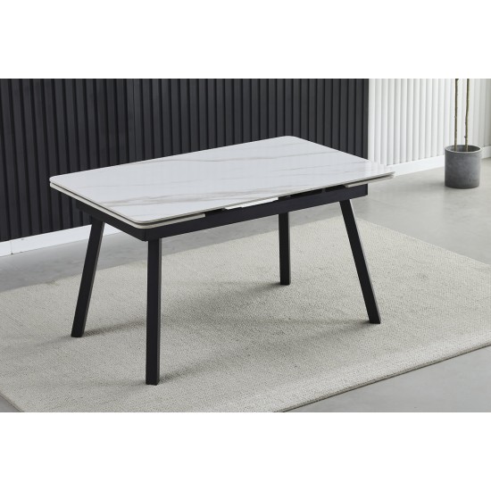 Стол обеденный раскладной MADRID CERAMIC 120(180)*85 белый глянец / черный каркас 2