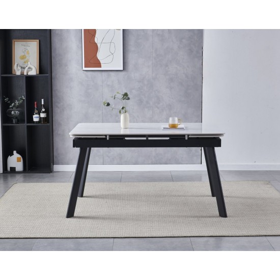 Стіл обідній розкладний OSLO CERAMIC 120(180)*80 білий глянець/чорний каркас 3