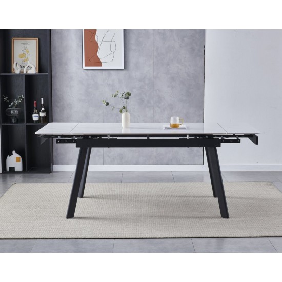 Стіл обідній розкладний OSLO CERAMIC 120(180)*80 білий глянець/чорний каркас 5