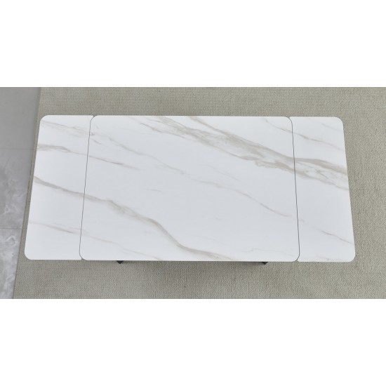 Стол обеденный раскладной MADRID CERAMIC 120(180)*85 белый глянец / черный каркас 5