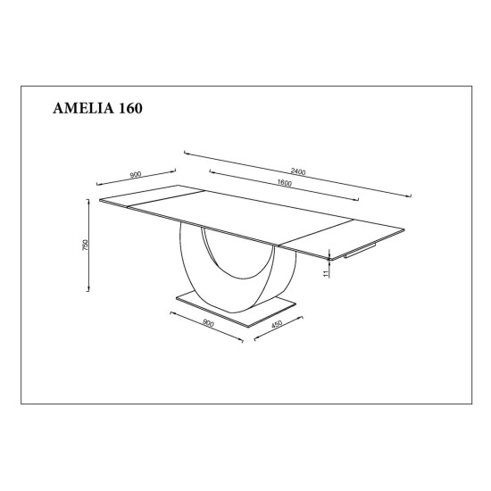 Стіл обідній розкладний AMELIA CERAMIC 160(240)*90 стіл чорний мат/бронзовий 9