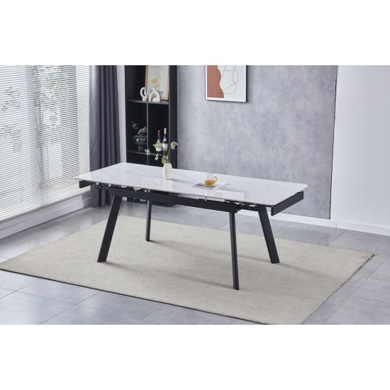 Стіл обідній розкладний OSLO CERAMIC 120(180)*80 білий глянець/чорний каркас 4